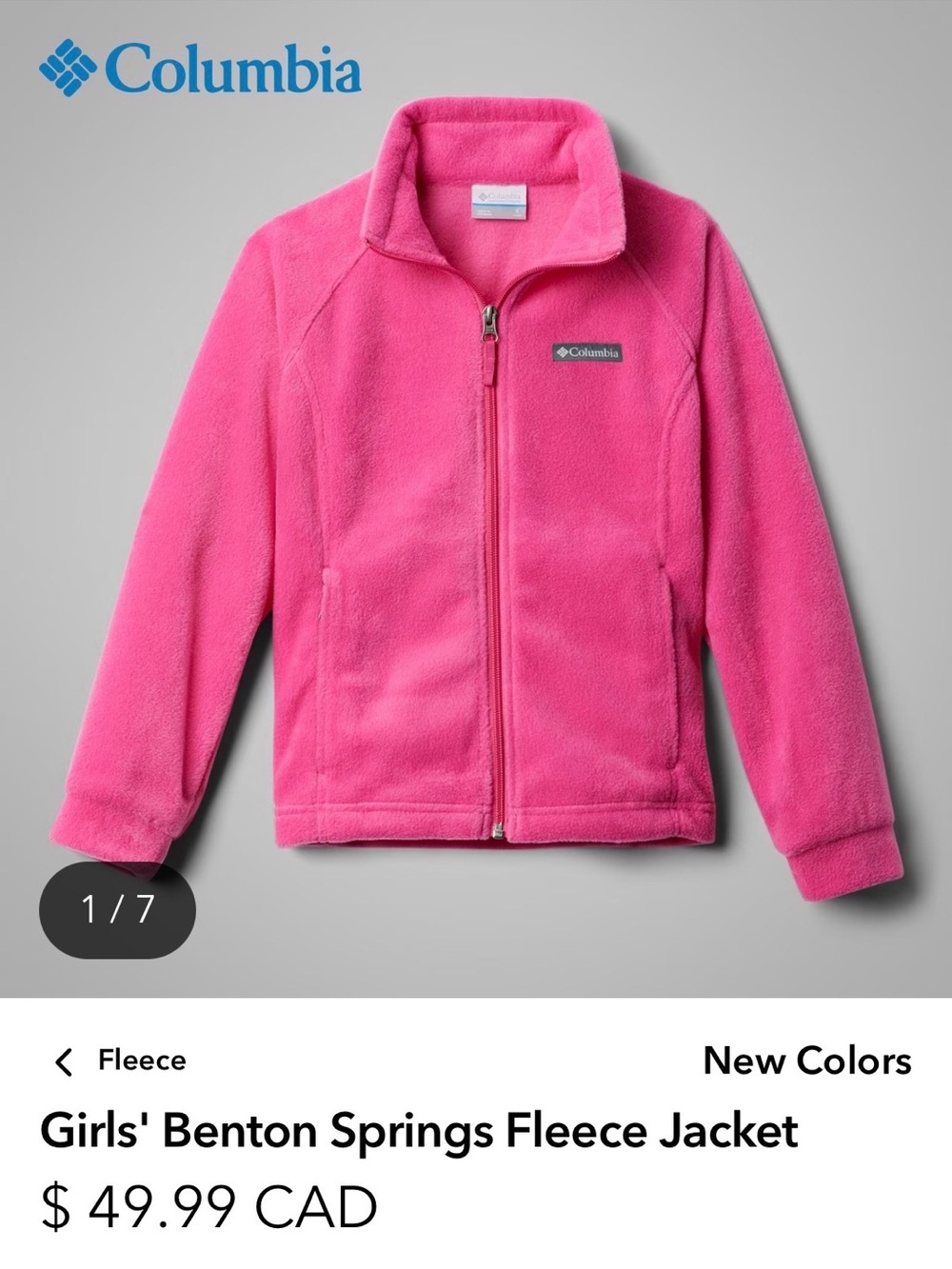 Brand new Columbia Girls' Benton Springs Fleece Jacket size M